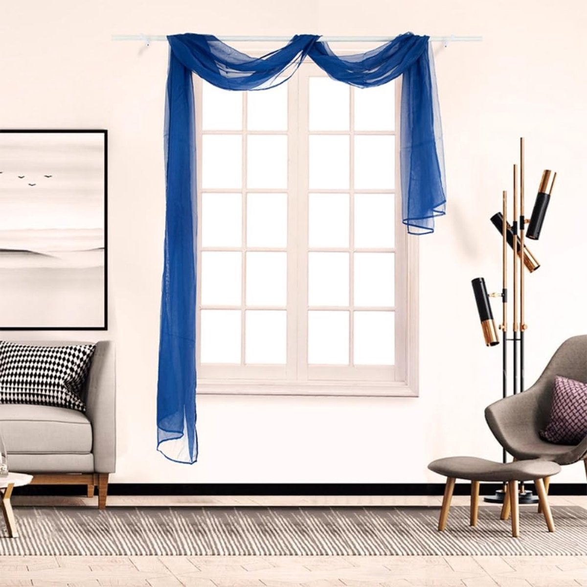 Dailygoods- Dwarsgordijnen 2 Stuks - Transparante Gordijnen - Voile - Decoratieve Sjaals - Handdecoratie - Polyester 90 cm x 500 cm - Gordijn