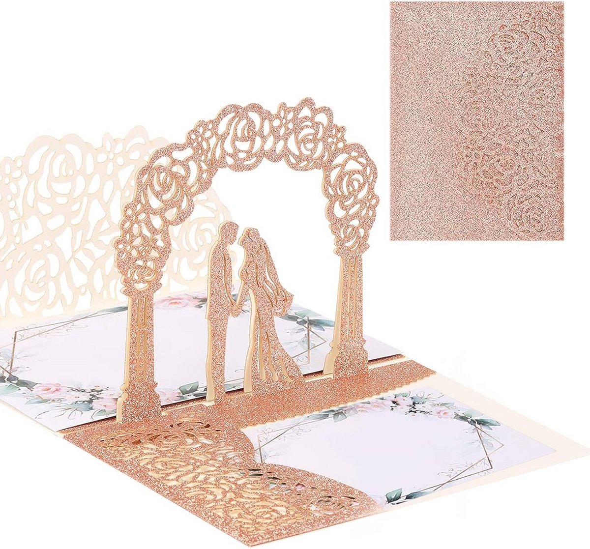 Pop-up kaart - Bruiloftskaart liefde - Huwelijk feliciteren - 3D kersenbloesem design - 14 x 18 cm - Goudrosa
