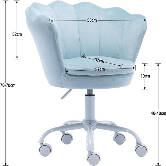 Kinder Bureaustoel - Studie Stoel - Comfortabel Leren - Fluwelen Zitting - 56 x 56 x 78 cm - Blauw van Kinder — afbeelding 3