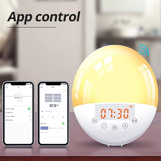 Slimme Wekker met Sunrise Simulatie, WiFi, Spraakbediening en 6 Kleuren LED — afbeelding 5