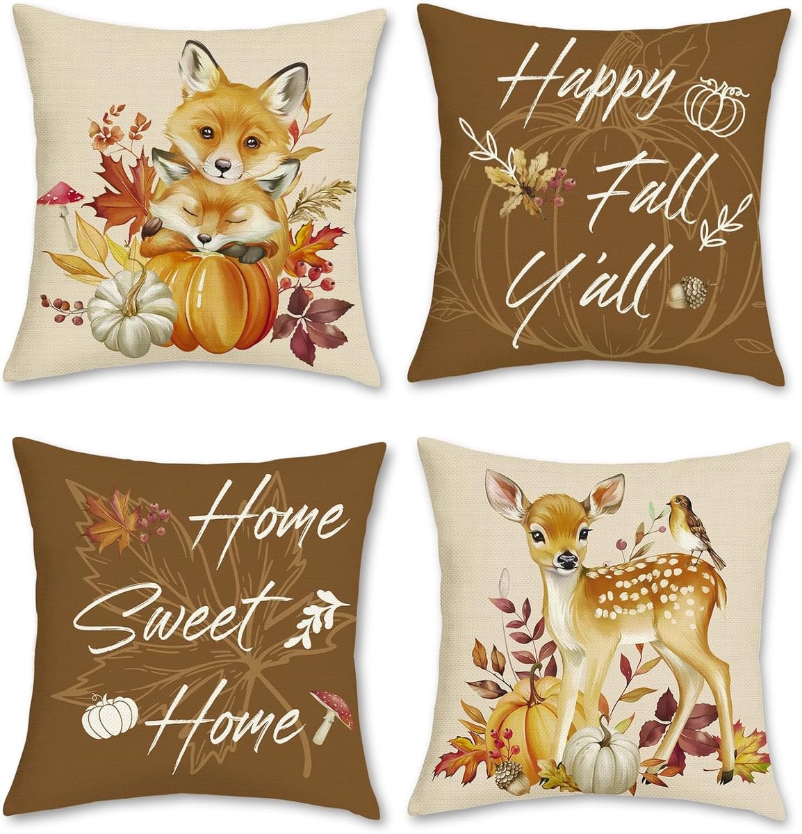 Kussenhoezen Set - Decoratieve Hoezen - Bank Decoratie - Herfst Dierenprint - 45 x 45 cm -