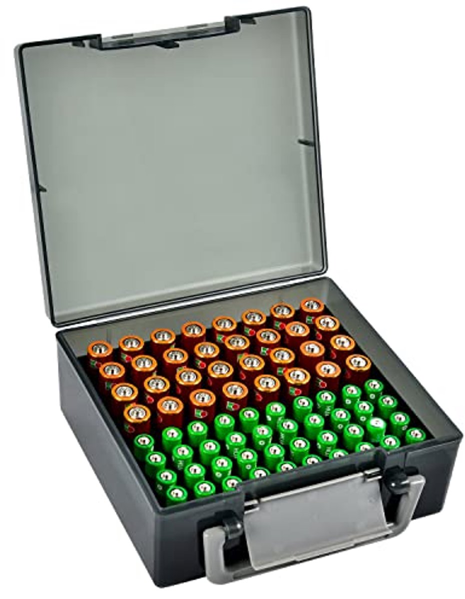Batterij Opbergdoos - Batterijhouder Organizer - Thuis Opslag - Grote Capaciteit - 72 Batterijen - Grijs