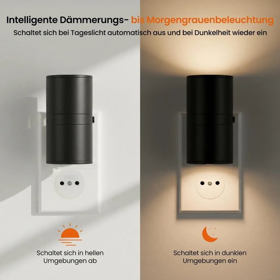 Set van twee - Stekkerlamp - Dimbaar, met dag/nachtsensor - Geschikt voor gangen, slaapkamers en trappenhuizen - Zwart van SKIEHAN — afbeelding 5