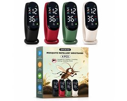 Ultrasone Muggenverjager – Muggen Bandje met Digitaal Horloge – 4 Stuks (Zwart, Rood, Groen, Wit)