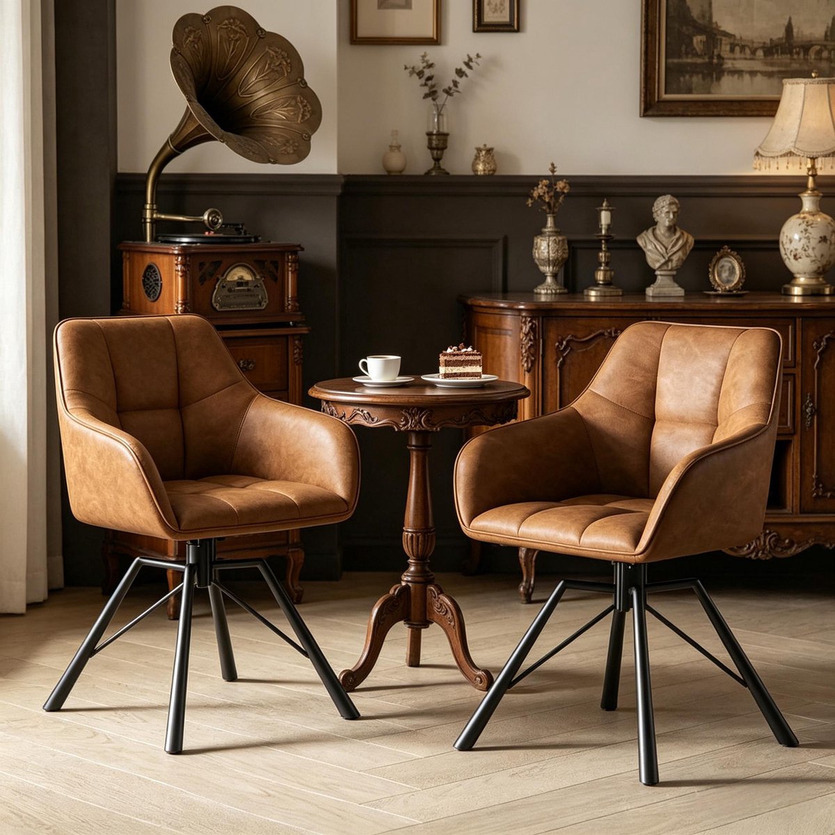 Clruro Eetkamerstoel - Onbekend - Zachte side chair brede keukenstoel draaibaar - Set van 2 multifunctioneel - Onbekend - Onbekend Lichtbruin