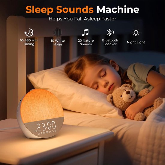 Wekker Zonsopgang - Wake-up light - Rustig Wakker Worden - 30 Natuurgeluiden - 17 Kleuren - Wit — afbeelding 4