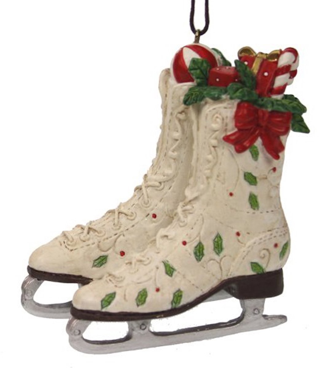 Ornament Kerst schaatsen wit 8x3,5x8,5cm