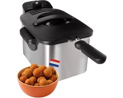 Inventum GF431S Frituurpan - 3L - Max 190 °C - Koude zone - 2200W - Tot 3 personen - Zwart/RVS