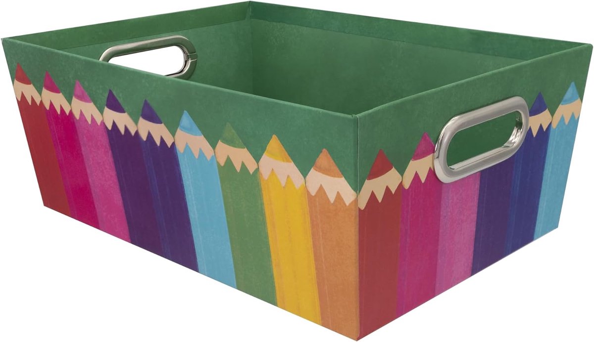 Opbergdoos Karton - Opbergmand Handvatten - Thuis Organiseren - Metalen Handgrepen - 33 x 23 x 13 cm - Multicolor