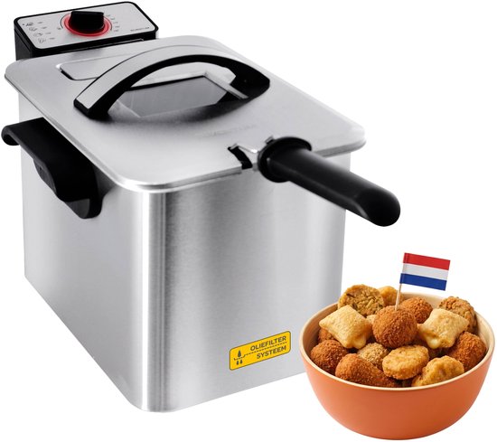 Inventum GF645F - Frituurpan - 4 liter - Tot 190 graden - 3000 watt - Koude zone - Anti reukfilter - PFAS vrij - Kijkvenster - Friteuse - Oliebollen pan -RVS/Zwart
