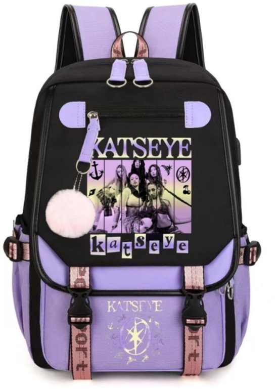 K Pop Singer KATSEYE Rugzakken Schooltas Tiener Student Meisjes Jongens 46cm x 29cm x 16cm Schoolrugzak Kinderschooltas Reizen Waterdicht voor Kinderen, Paars, M, Casual