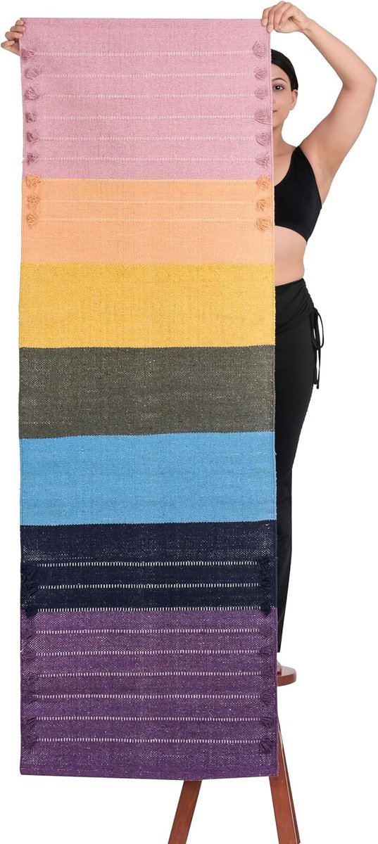 Yogamat Biologisch Katoen - Antislip Tapijt - Thuis Fitness - Handgeweven Kwaliteit - 24 x 72 inch - Chakra Energie van Yogamat — afbeelding 4