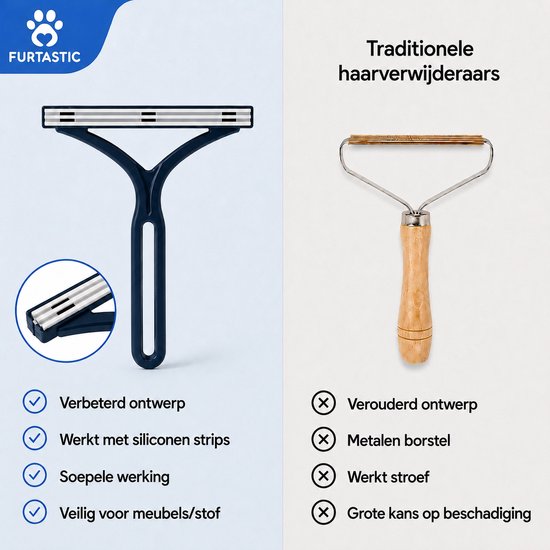 Rasoir bleu foncé comparé à un épilateur traditionnel, avec un design amélioré et des bandes de silicone.