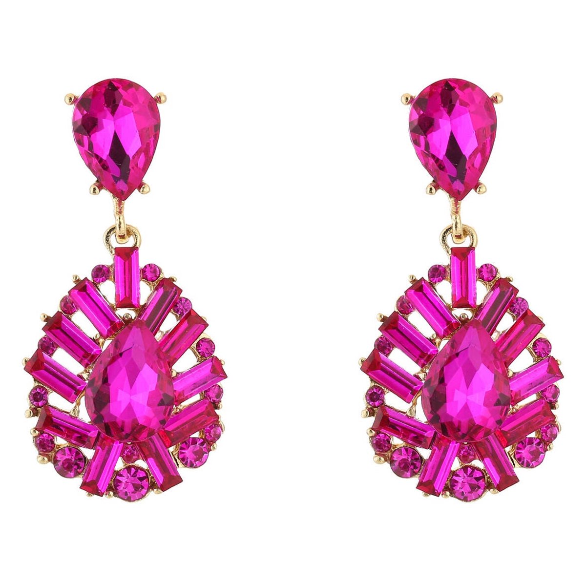 Michelle Bijou Oorbellen Crystal Party Rose goud fuchsia