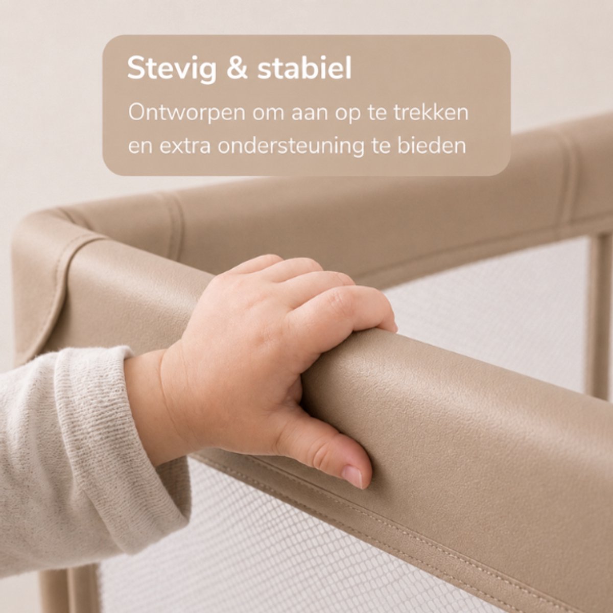 Broyari® Grondbox Baby 127x127 cm – Binnen 2 Seconden Inklapbaar – Inclusief Speelmat & 50 Speelballen – Opvouwbare Baby Speelbox – Kinderbox – Playpen – Beige – foto 2