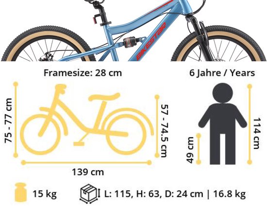 Bikestar kinderfiets MTB Fully Staal 7speed 20inch blauw/oranje — afbeelding 2