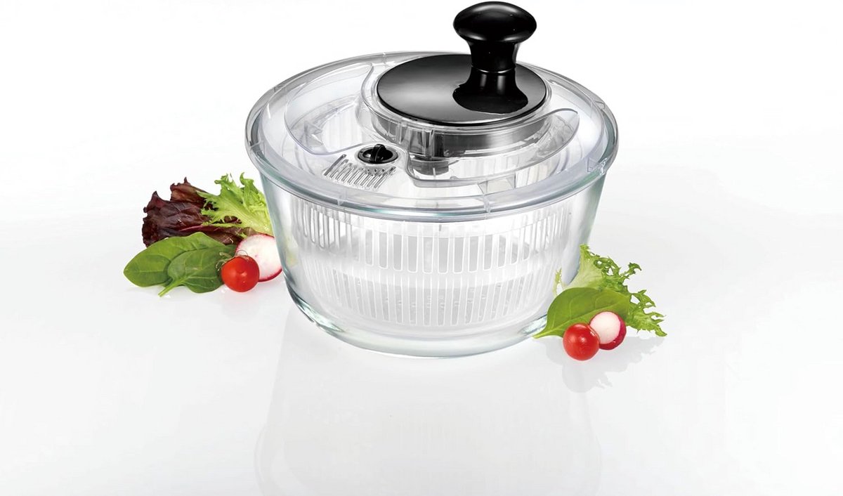 Salade Centrifuge Met Glazen Mand - Groenteslinger Voor Salade, Ø 21 cm