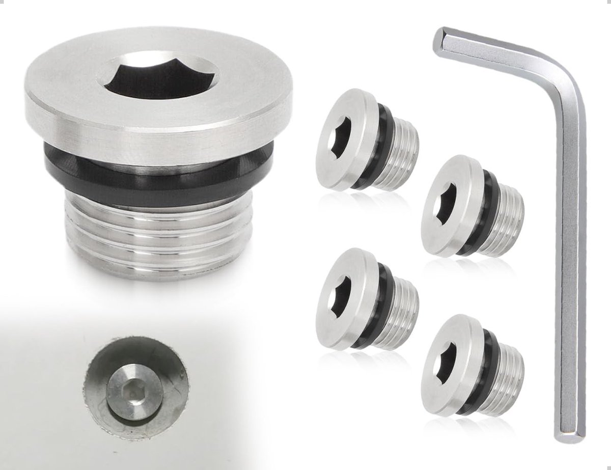 Dailygoods- Blindstoppen 4 Stuks - Zeskant Afdichtingsstop - Roestvrij Staal - Afdichting - Inbussleutel 5 mm - Sterke Afdichting - Pijpstop