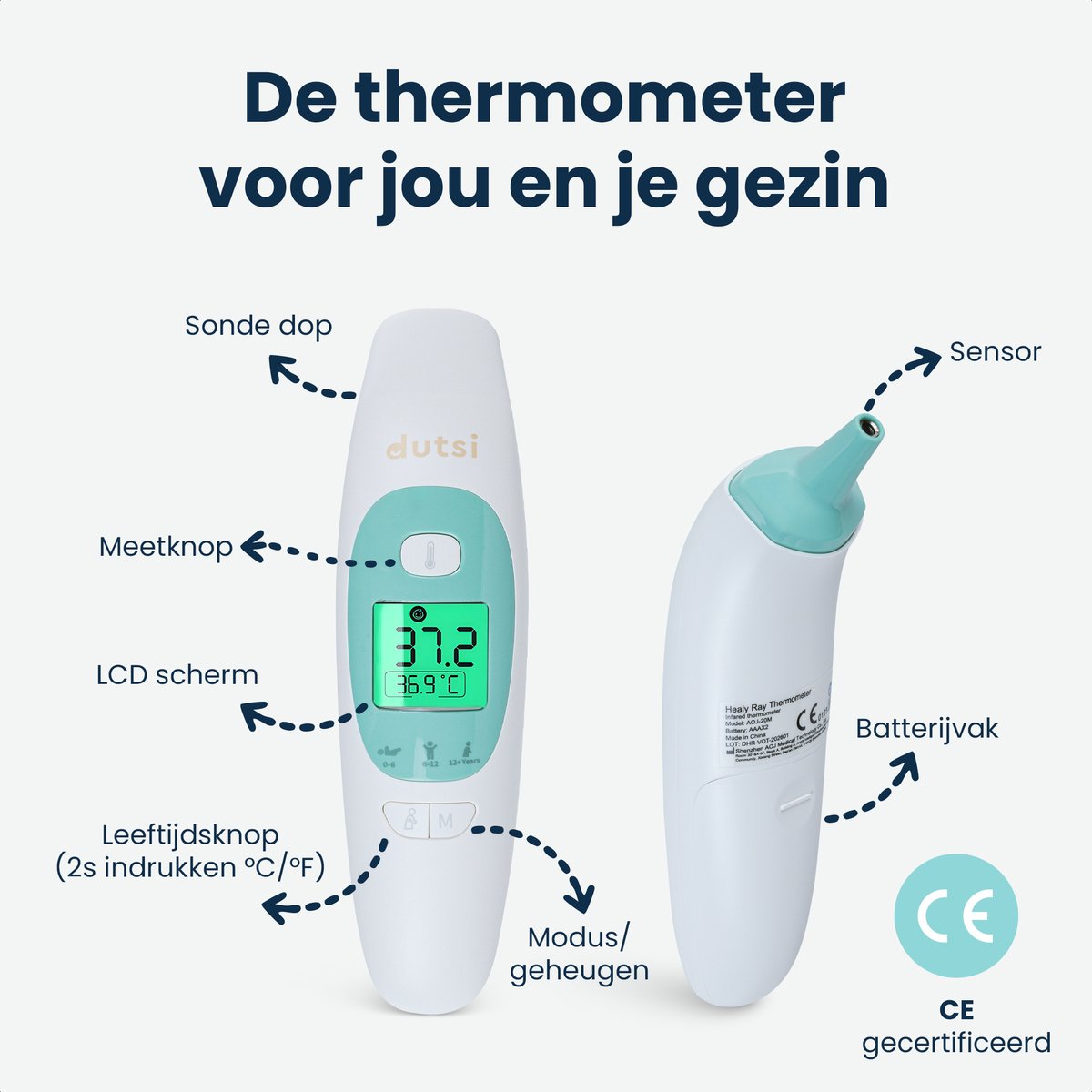 Dutsi Thermometer - Oorthermometer & Voorhoofd Thermometer - Digitale Koortsthermometer voor Baby & Volwassene - Snel & Nauwkeurig - Inclusief batterijen — cadeau in Cadeau-ideeën - foto 2
