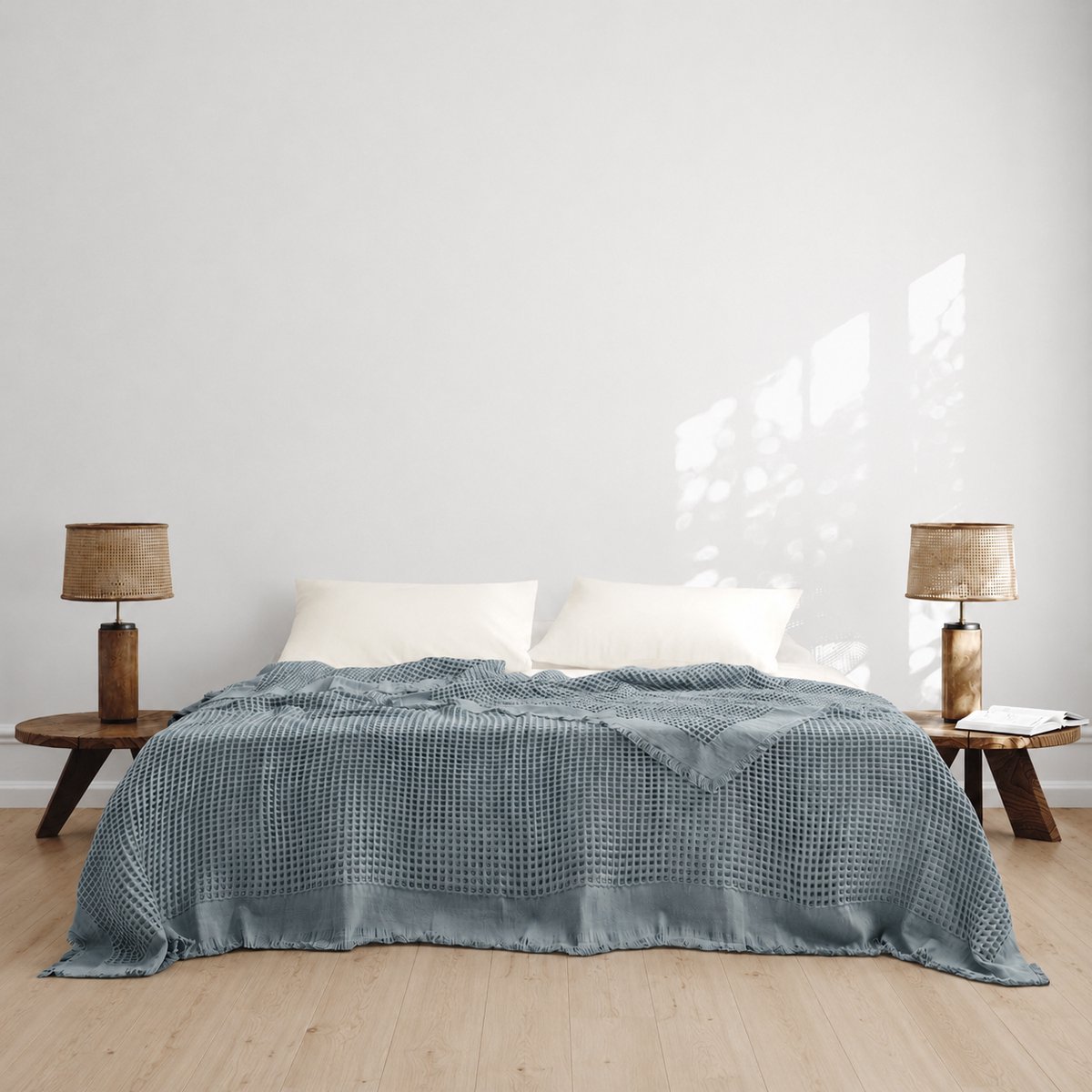 L&G - %100 Katoen Bedsprei 220 x 240 cm – Wafel Sprei - Plaid – quilt - WafelDeken - 2-Persoons Bedsprei - Optimus Blauw