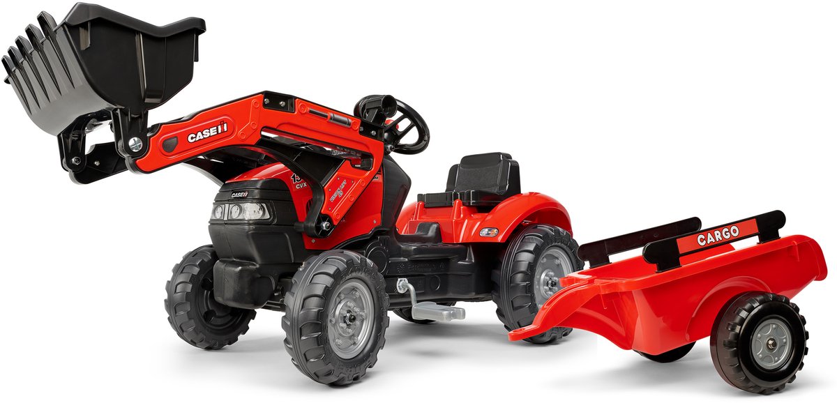 Falk Tractor Case MXU 115 Traptractor + Voorlader + Aanhanger