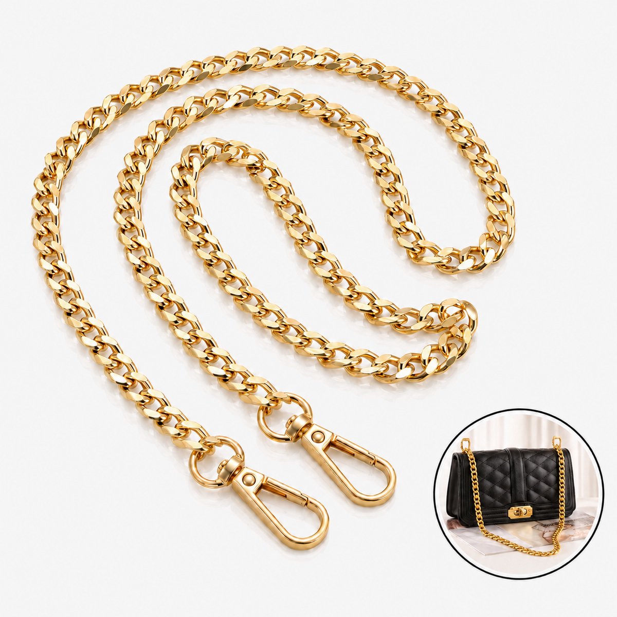 Luxamore Schouderriem & Tassenriem – Aluminium Ketting – Bag Strap – Tashengsel Goudkleurig – Handtas & Crossbody
