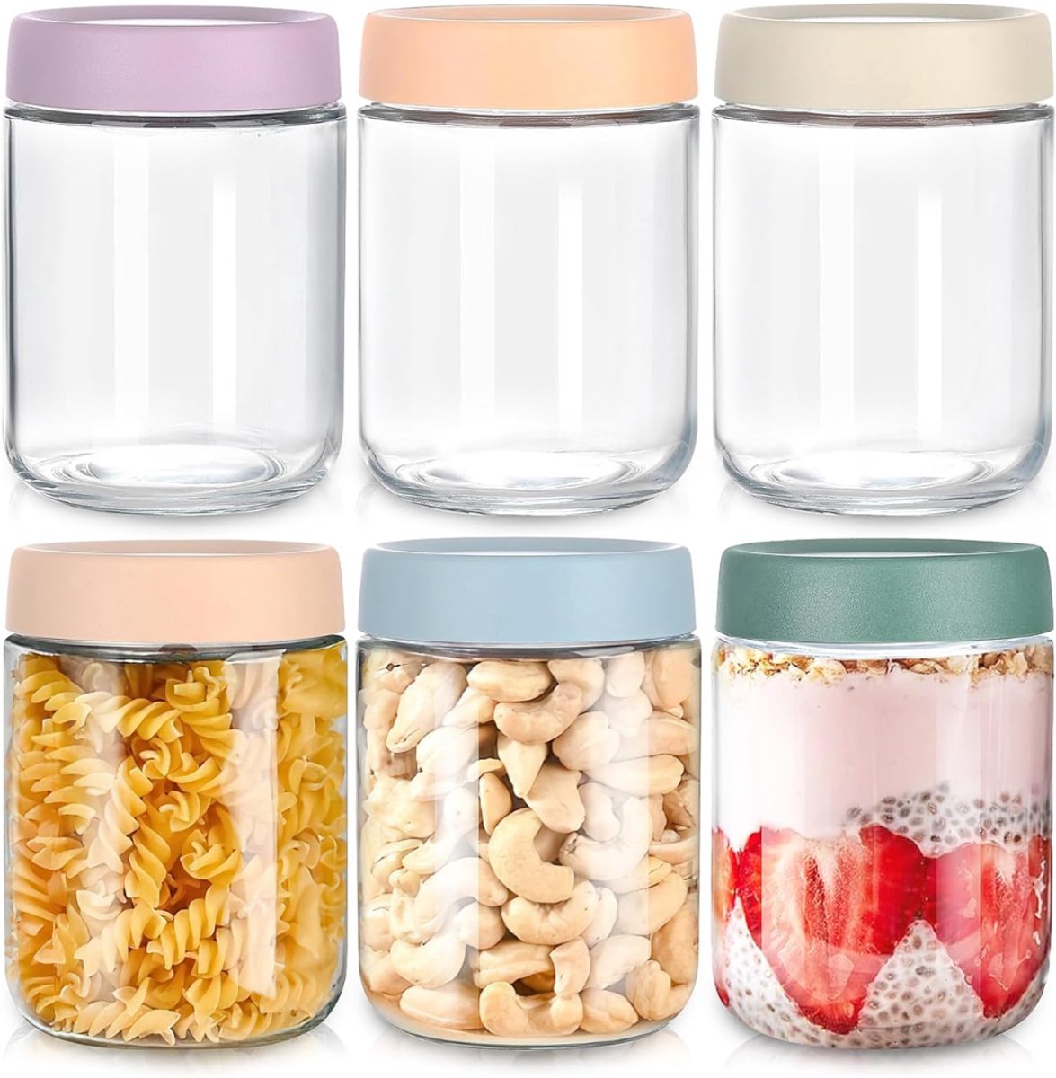 SNJY® Overnight Oats Potjes - Glazen Potjes met Deksel - Mason Jar - Weckpot - 6x500ml - Doorzichtig