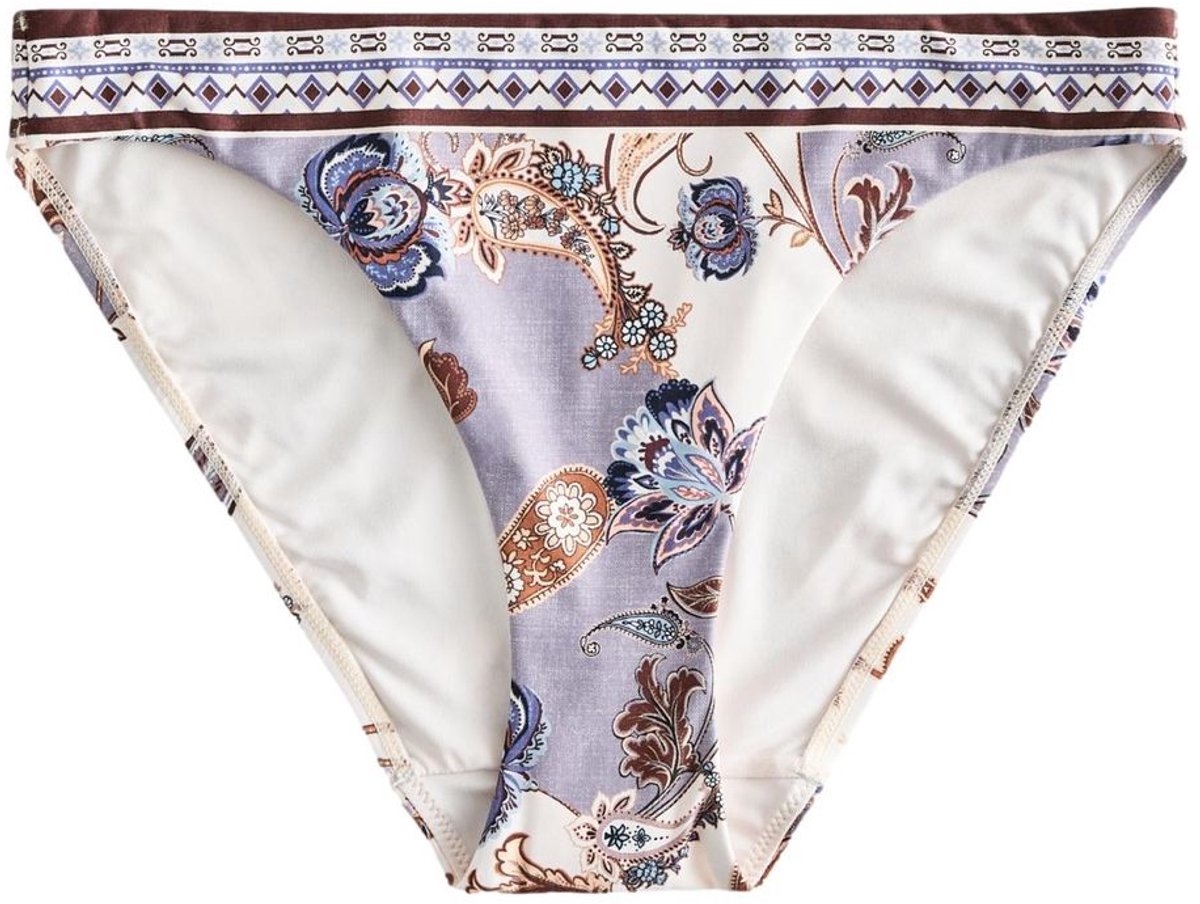 Next Dames - Hoog uitgesneden bikinislip met print - Crème Cream/Blue Paisley