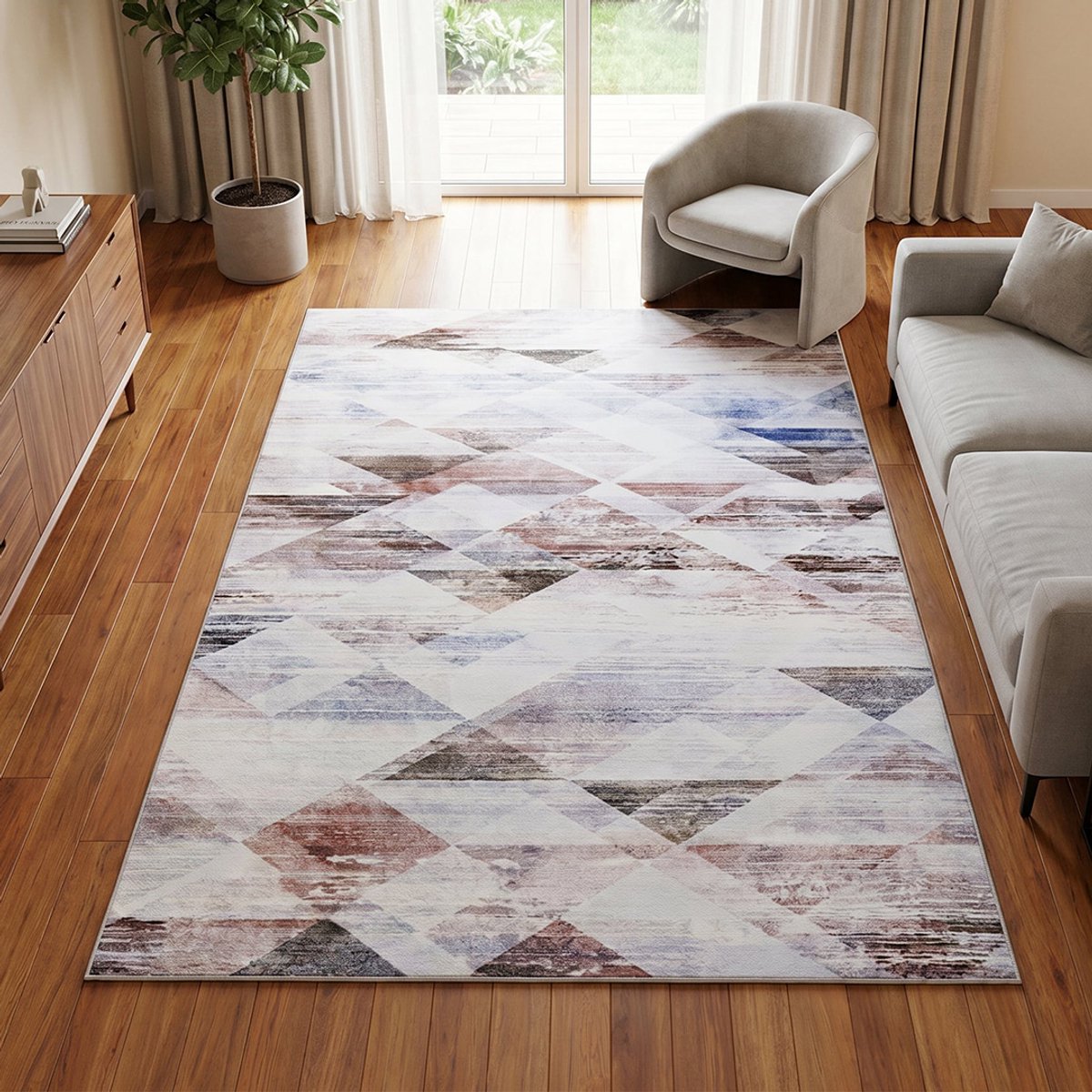 Tapiso Venezia Vloerkleed Woonkamer Laagpolig Beige Grijs Geometrisch Modern Antislip Tapijt Slaapkamer Eetkamer Gang Oeko-Tex 120x170
