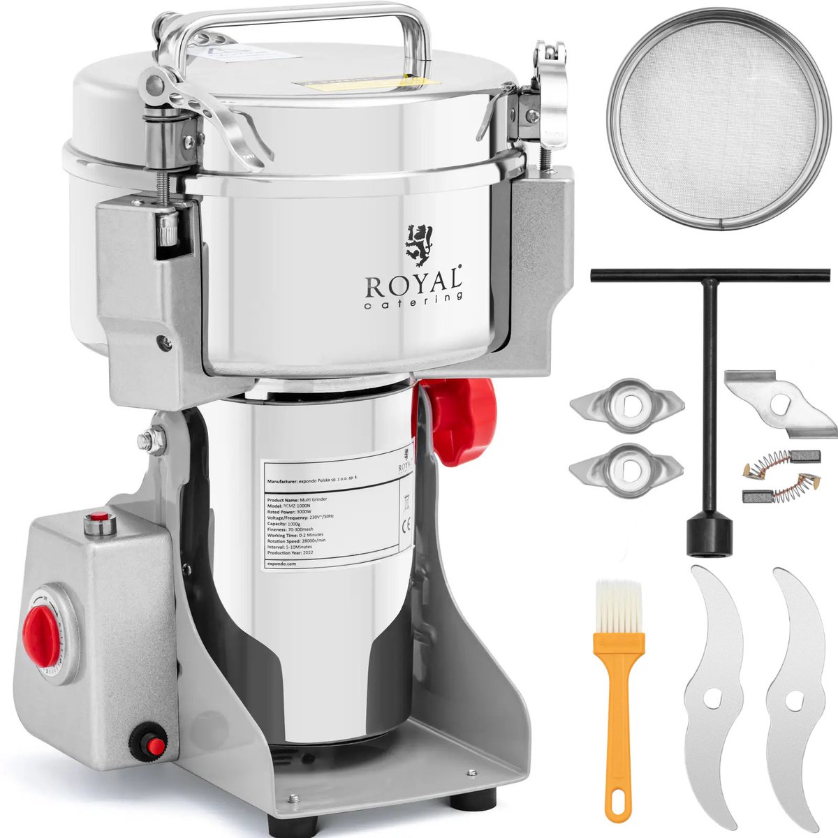 Elektrische kruidenmolen - 1000 g - 20 x 9 cm - 3000 W - Royal Catering