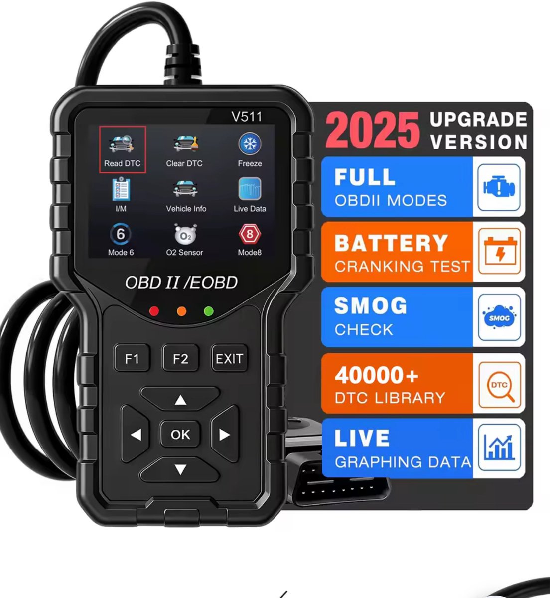 OBD2 Scanner – Auto Diagnoseapparaat – Foutcodes Lezen & Wissen – Check Engine Reset – Live Data – Smog Test (I/M Readiness) – Accuspanning Test – OBDII/EOBD thumbnail 5