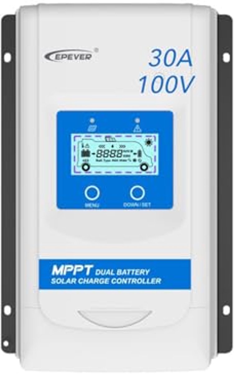 Laadregelaar Solar - MPPT Controller - Dubbele Batterij Laden - Snelle Tracking - 30A - Zwart