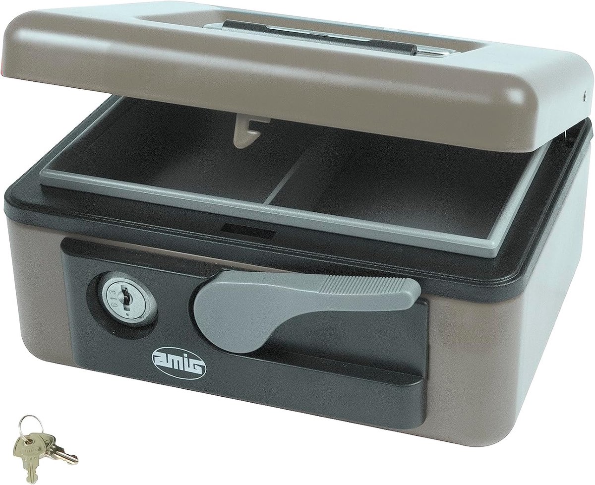 Geldcassette - Muntenbox - Veilig opbergen - Automatische greep - 165 x 125 x 80 mm - Grijs
