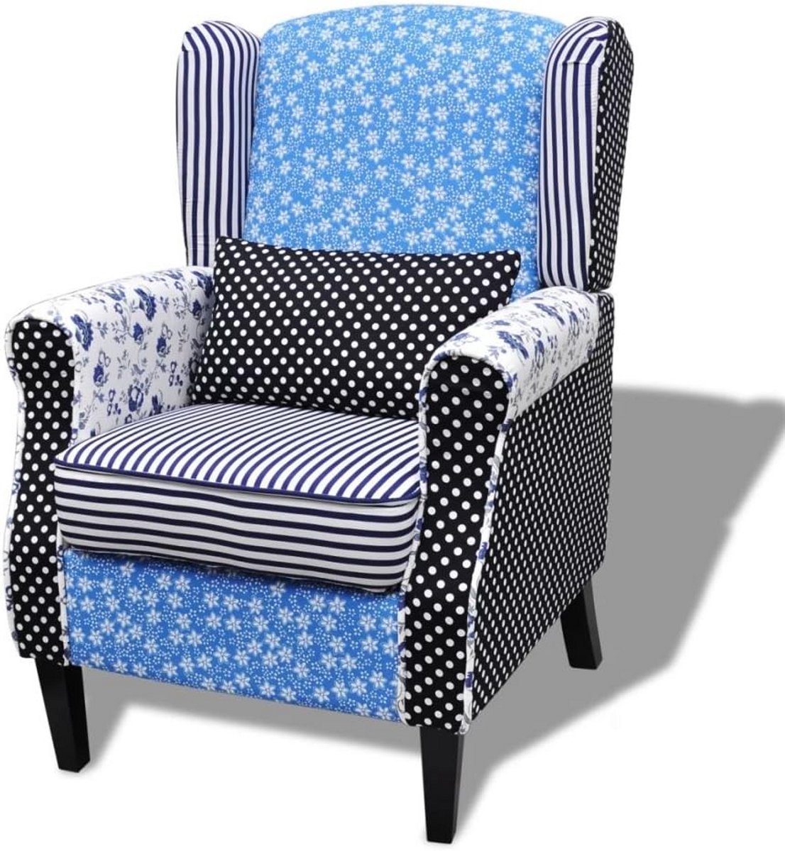 Landhuisstijl Armstoel - Fauteuil Relaxstoel - Gezellig Zitten - Patchwork Bekleding - 68
