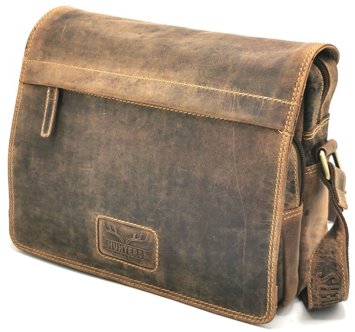 Hunters Crossbody met Rechte Omslag - Buffellerr - Medium formaat - (bxhxd) ca. 28cm x 21cm x 8,5cm