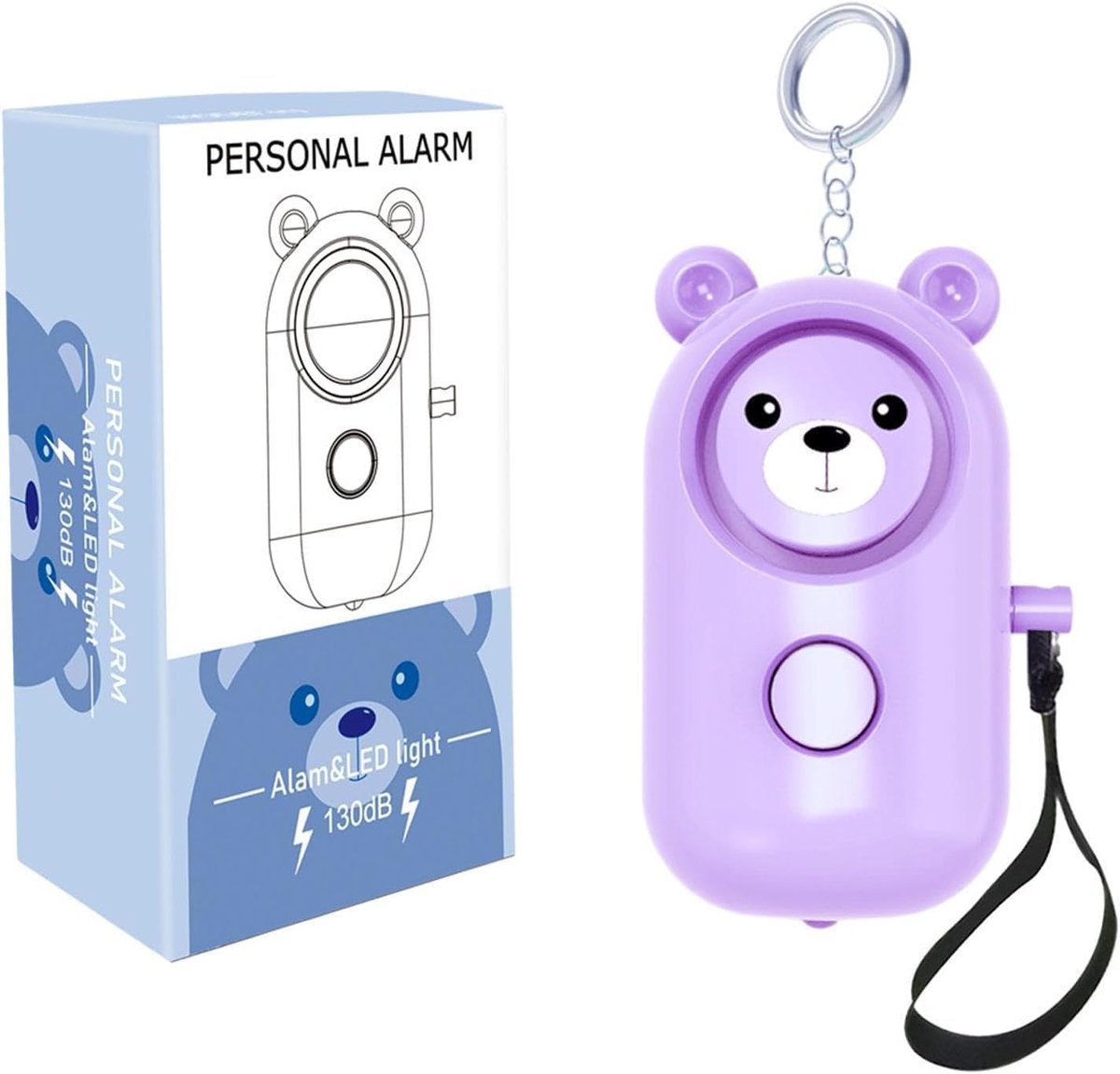 Veiligheidsalarm Sleutelhanger - Persoonlijk Alarm - Noodsituaties Melden - 130 Decibel Geluid - 3.5x5x8 cm - Paars