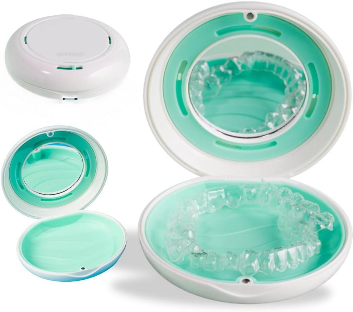 Opbergdoosje Beugel - Retainer Houder - Hygiënisch Bewaren - Met Ingebouwd Spiegel - 8 cm - Wit