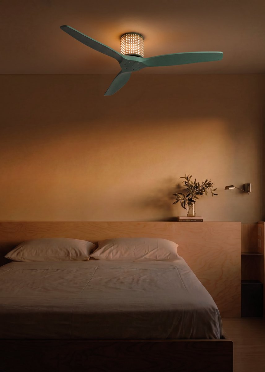 CREATE - Plafondventilator stil 40W (Ø132cm) - Sfeerlicht LED - Afstandsbediening - 6 snelheden - Programmeerbaar - WIND CALM CUSTOM RATTAN