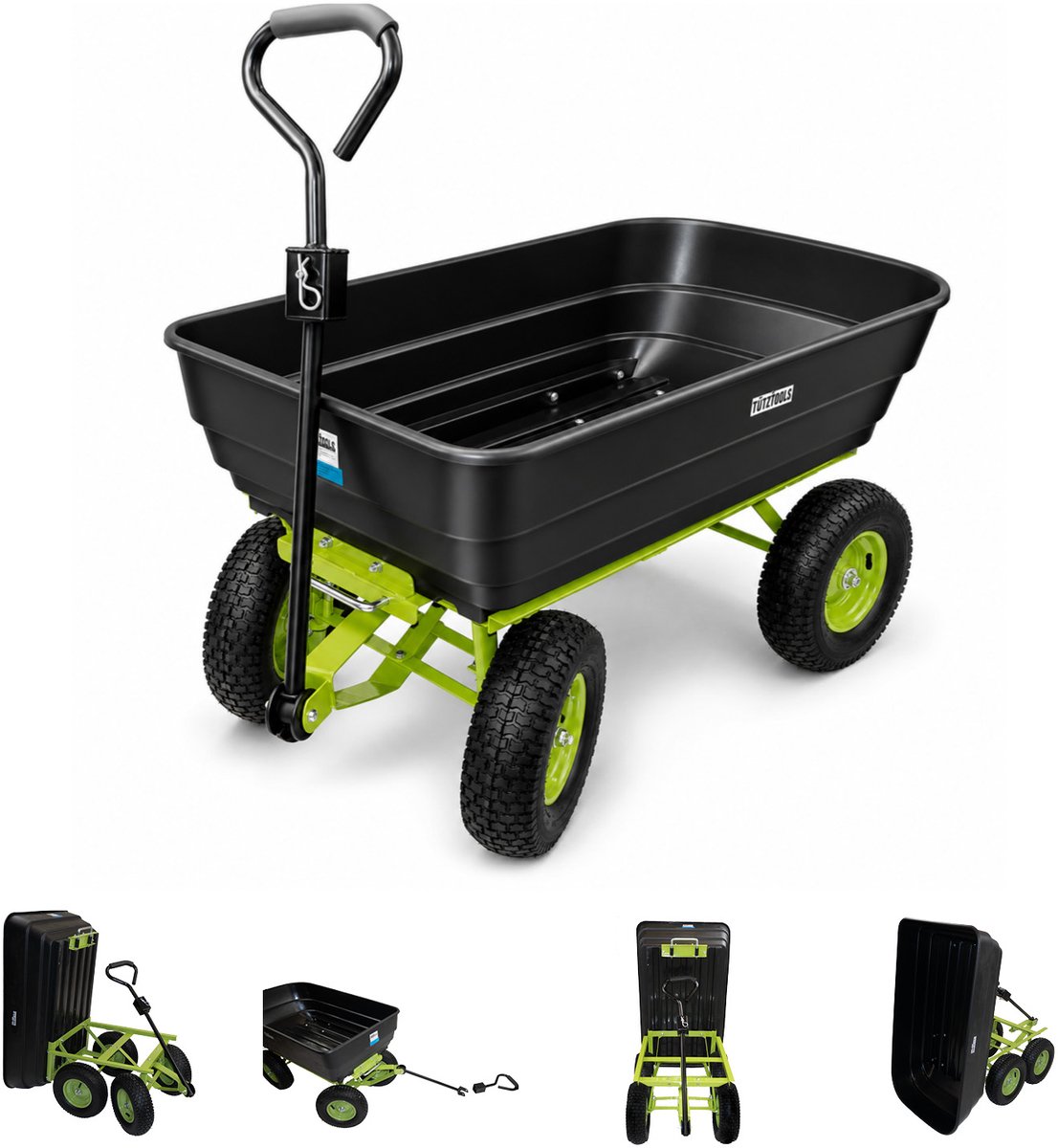 Tuinwagen met kiepfunctie 400kg 125 L met dissel voor zitmaaier Quad of handgreep