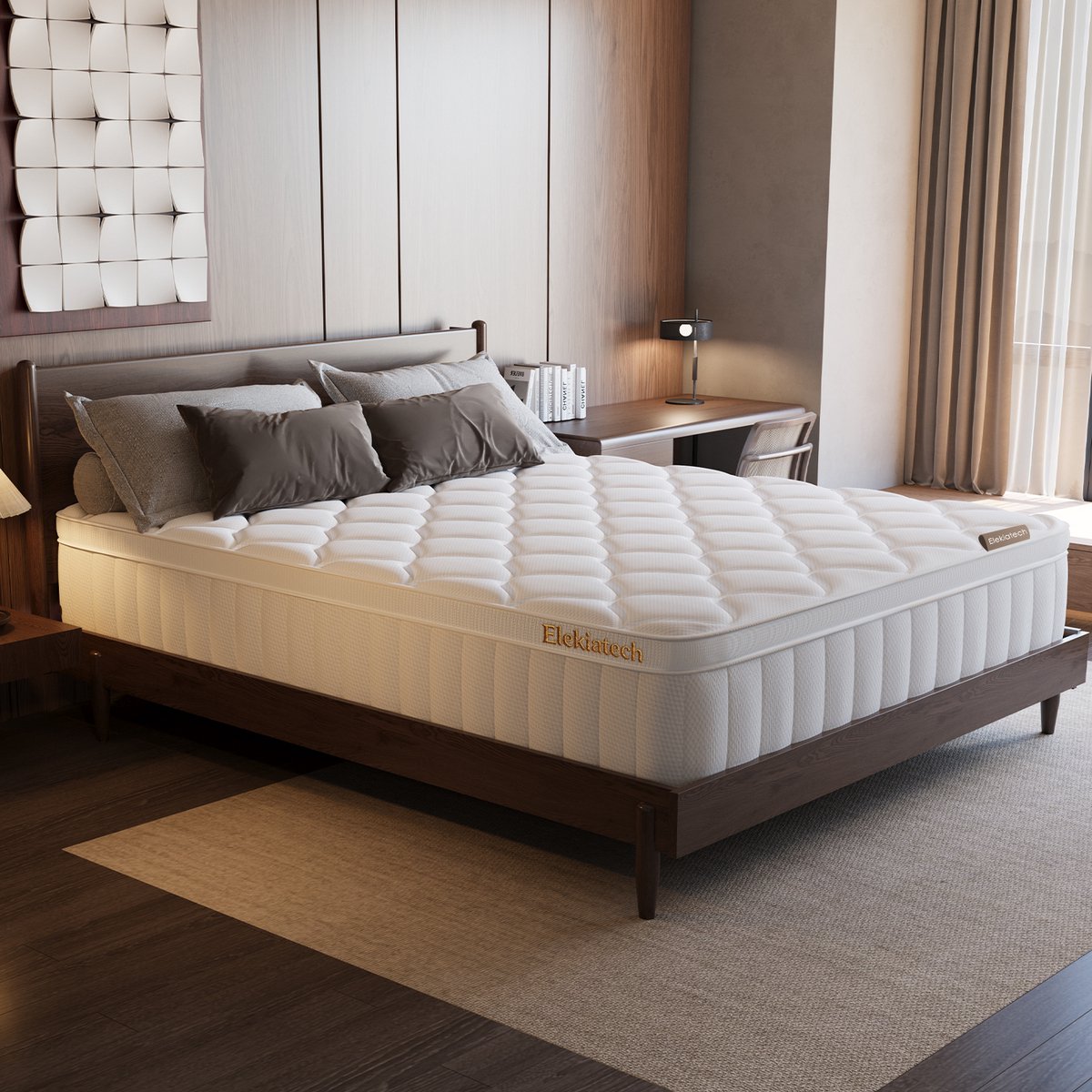 Elekiatech Matras 140x200 cm - 25 cm dik-Tweepersoonsmatrassen - Pocketvering matras - Anti-Allergische - met 9-laags composietstructuur Wit
