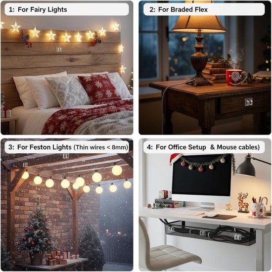 25 Stuks Grote Kabelclips voor Buiten - Weerbestendige Ophanghaken Zonder Boren - Schadevrij Ophangsysteem voor Kerstverlichting, Prikkabel & Lichtsnoeren - Ideaal voor Tuin, Terras & Balkon — afbeelding 4