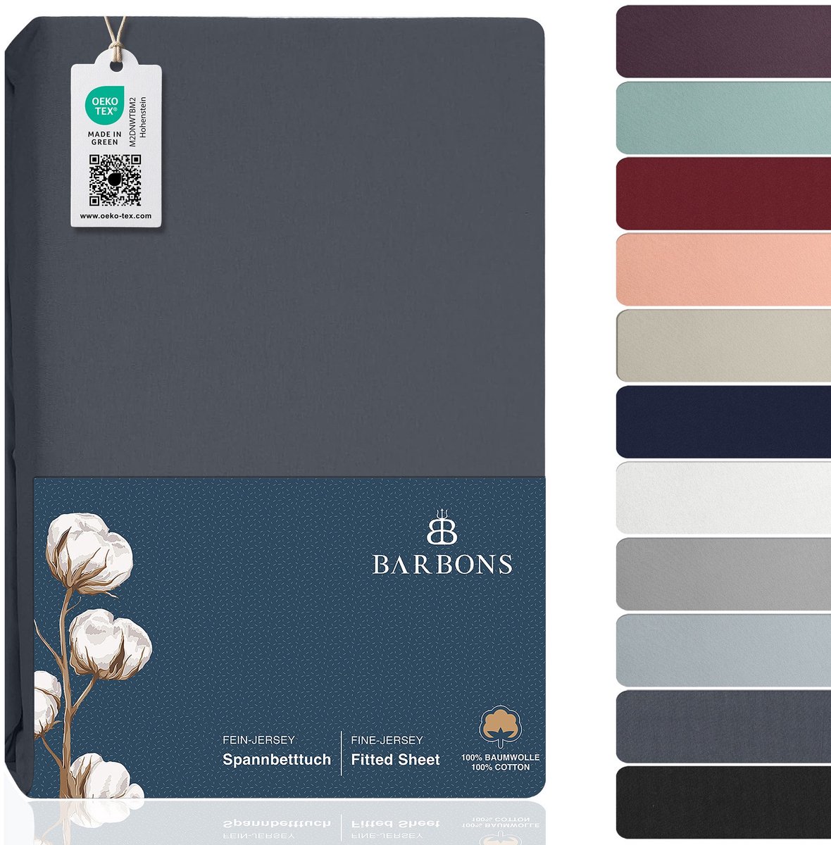 BARBONS hoeslaken 160x200 - hoeslakens Jersey 145 g/m² - 100% katoen - donkergrijs