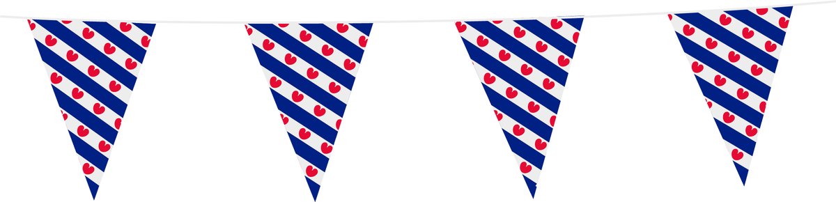 Friesland Vlaggenlijn PVC - 100 Meter - Voordeelverpakking van 10 stuks - Friese Vlaggetjes met Pompeblêden 20x30 cm - Weerbestendige Versiering