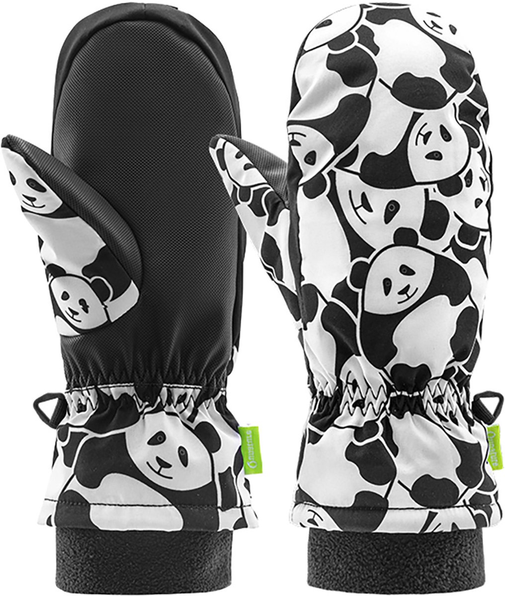 Qunature Panda Heat Transfer Kinder-skihandschoenen – Waterdicht Zwart