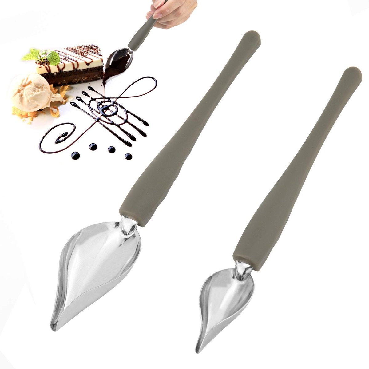 Dailygoods - Precisie Culinair Tekenen Lepels - Decoreren met Roestvrij Staal - Zilver - Saucier Motregen Lepels - Geschikt voor Borden Cake Dessert -...