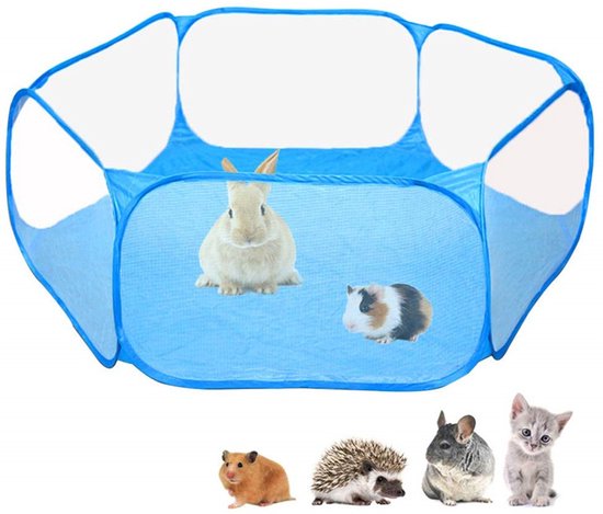 Opvouwbare huisdierentent -Dierenren - Speelruimte voor huisdieren - Huisdierhek - Hek - Huisdierbed - Opvouwbaar - 115*100*38 cm - Geschikt voor konijnen, cavia's, hamsters, katten, honden, enz. - Blauw