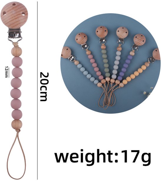 2 Stuks Speenkoord – speenketting - Baby Accessoires - siliconen kralen - Kinderwagen - Kleding - Veilig - Duurzaam – Handig - Hout (look) - LOUZIR — afbeelding 4