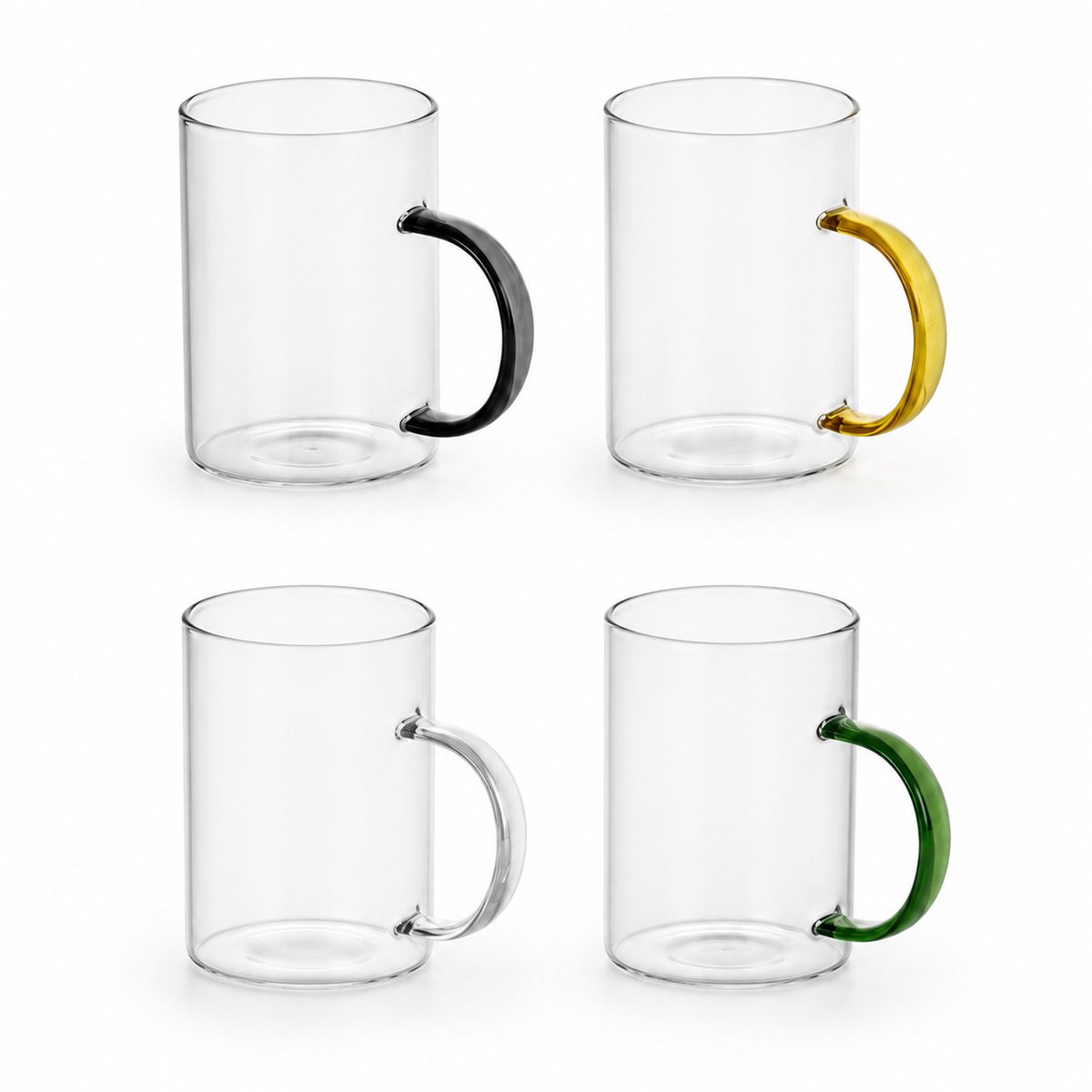 Glazen Thee- en Koffieglazen Set van 4 – 320 ml – Borosilicaat Glas – Transparante Glazen met Gekleurde Handvaten