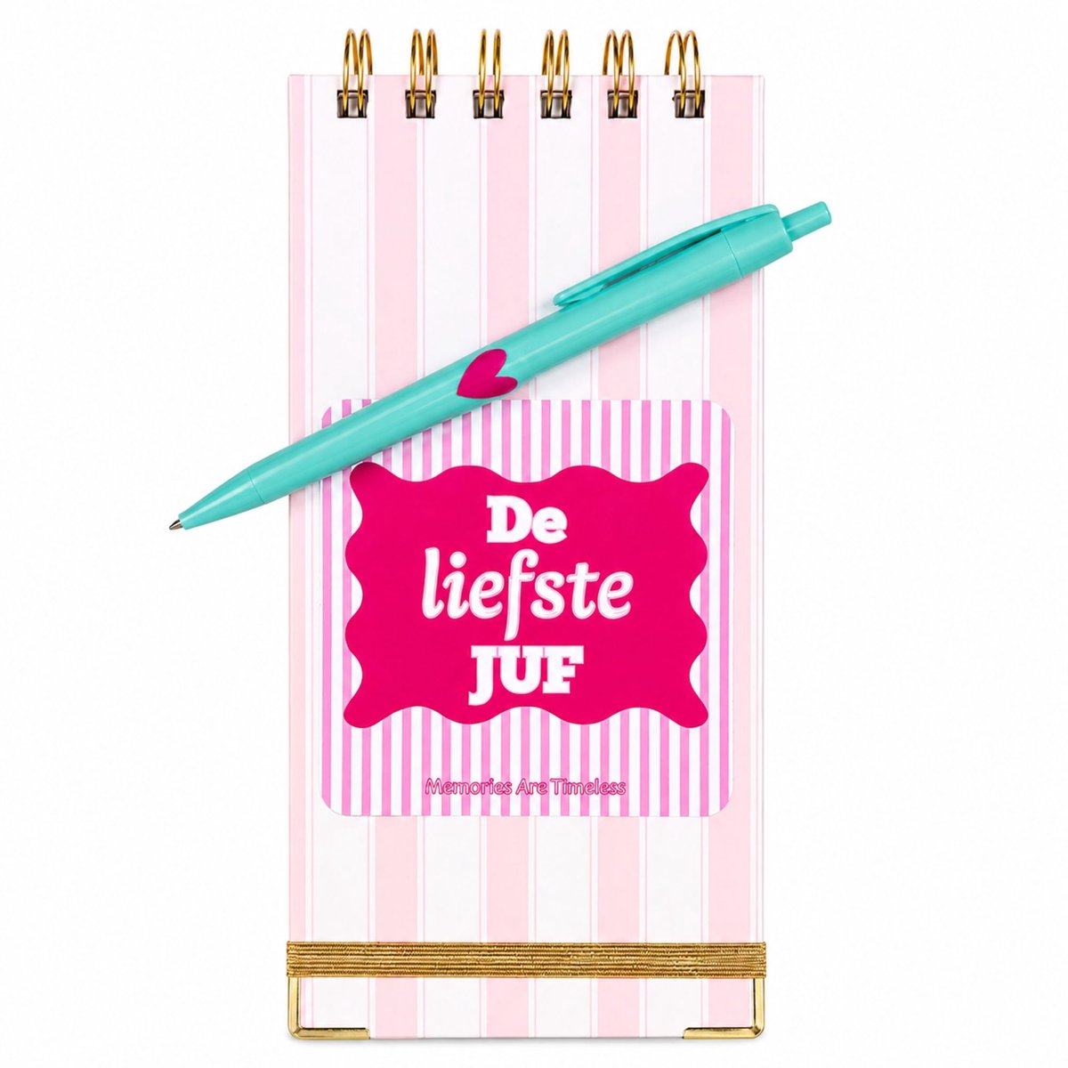 Juf Cadeau Notitieboekje Met Pen - De Liefste Juf - Roze Wit Goud - Memories Are Timeless