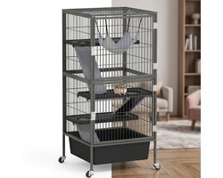 Hamsterkooi - Cavia kooi - Rattenkooi - Huisje - 3 Niveaus - Verwijderbare Lade - Met Voederstation - Zaag - Loopplank - Hutten - Hangbrug - 52B x 52D x 115H cm - Staal